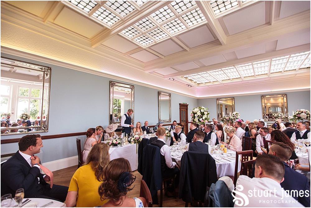 A deep and meaningful speech from our groom brought amazing reactions, with laughter and tears from all around at Pendrell Hall with Pendrell Hall Wedding Photography by Stuart James