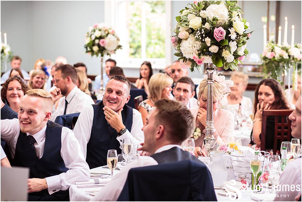 A deep and meaningful speech from our groom brought amazing reactions, with laughter and tears from all around at Pendrell Hall with Pendrell Hall Wedding Photography by Stuart James