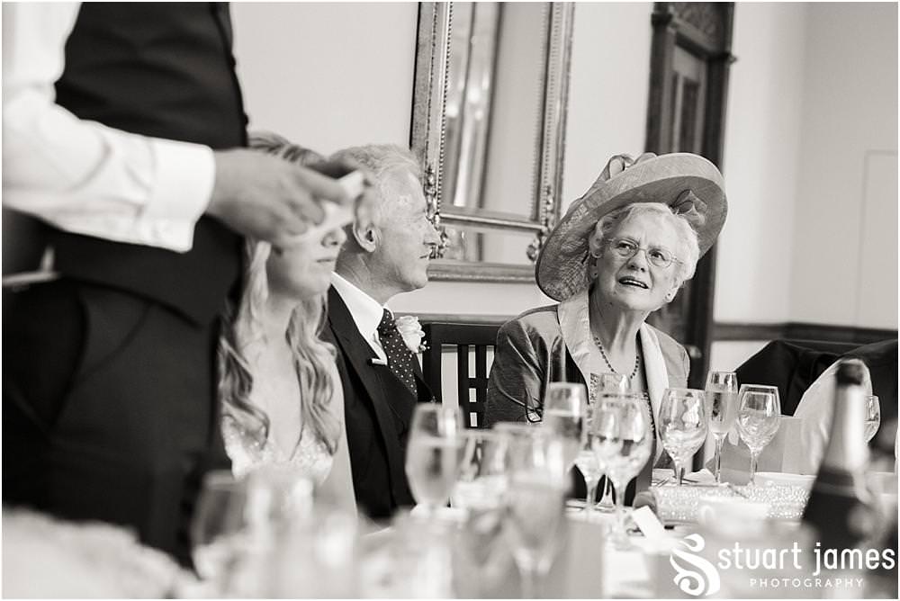A deep and meaningful speech from our groom brought amazing reactions, with laughter and tears from all around at Pendrell Hall with Pendrell Hall Wedding Photography by Stuart James