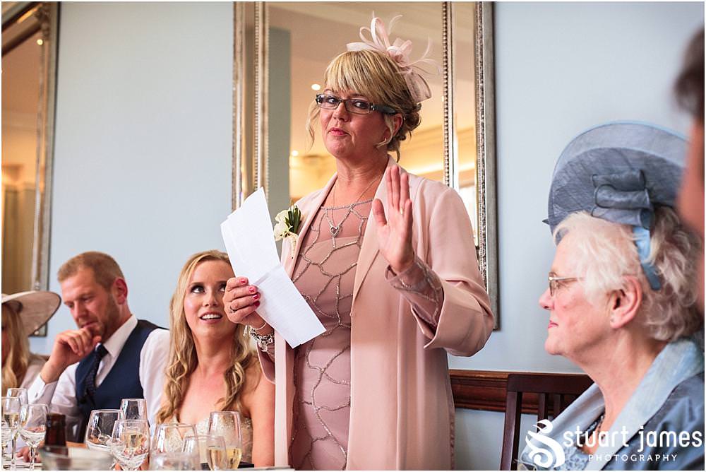 A final speech from the sister of the groom at Pendrell Hall with Pendrell Hall Wedding Photography by Stuart James