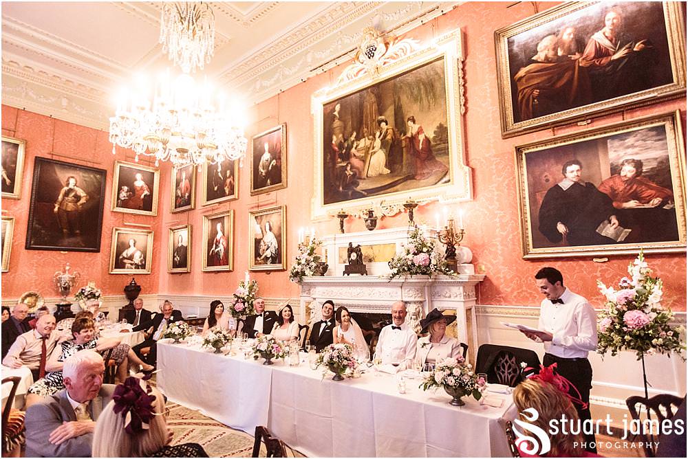 Creative captivating photographs of the wedding speeches at Weston Park in Shropshire by Shropshire Wedding Photographer Stuart James