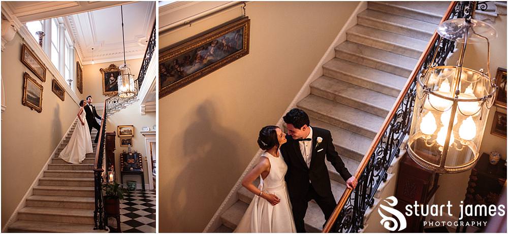 Utilising the stunning character of the building for elegant portraits of the bride and groom at Weston Park in Shropshire by Shropshire Wedding Photographer Stuart James