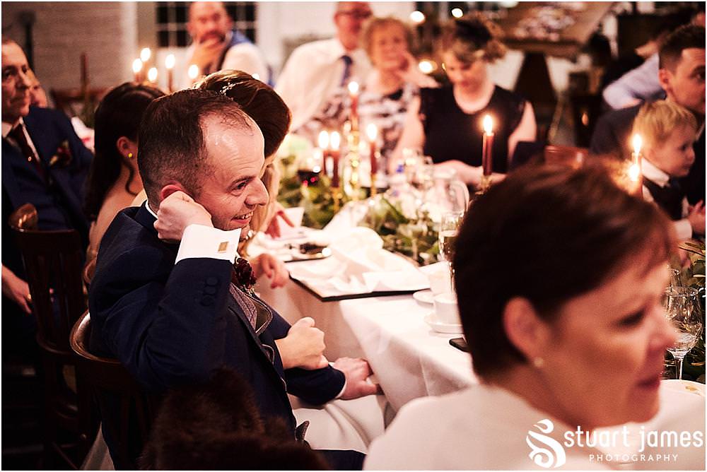 Creative photos of the best bans speech showing all the reaction and emotion at The West Mill in Derby by West Mill Wedding Photographers Stuart James