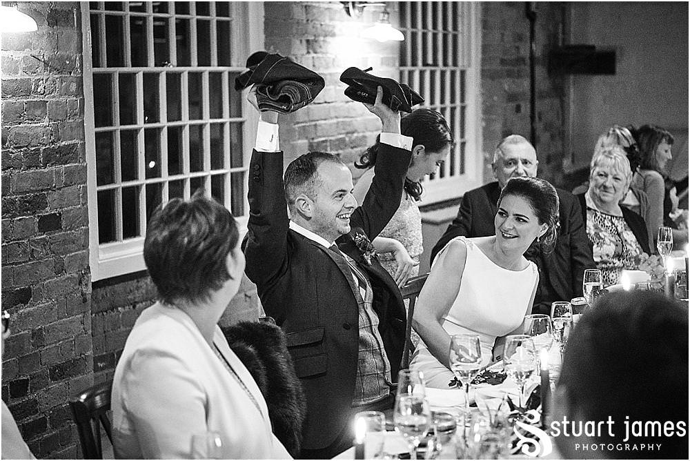 Creative photos of the best bans speech showing all the reaction and emotion at The West Mill in Derby by West Mill Wedding Photographers Stuart James