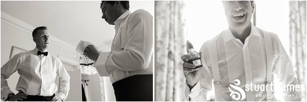 Creative photographs capturing the grooms preparations ahead of the wedding at Davenport House in Shropshire by Davenport House Wedding Photographers Stuart James