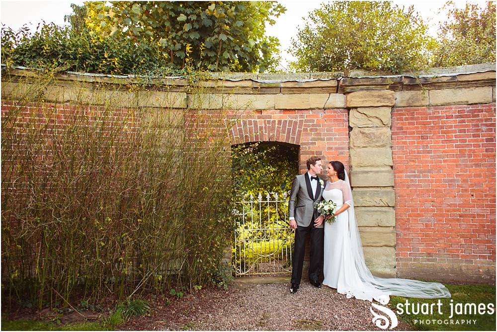 Beautiful relaxed portraits of our stunning bride and groom in the grounds at Davenport House in Shropshire by Davenport House Wedding Photographers Stuart James