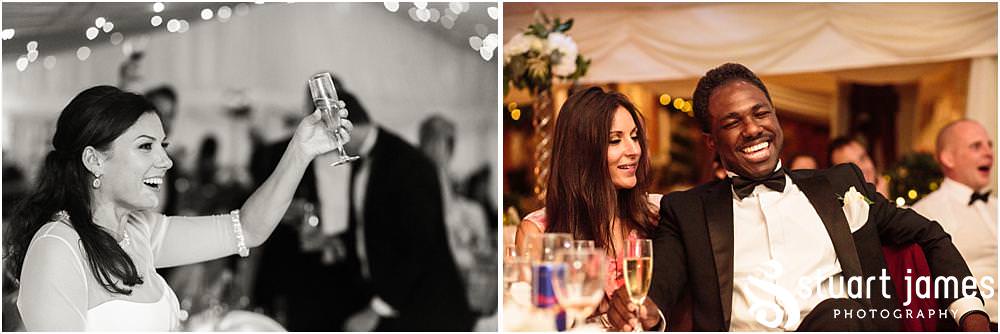 Creative candid photographs capturing the fabulous reactions to the wedding speeches at Davenport House in Shropshire by Davenport House Wedding Photographers Stuart James