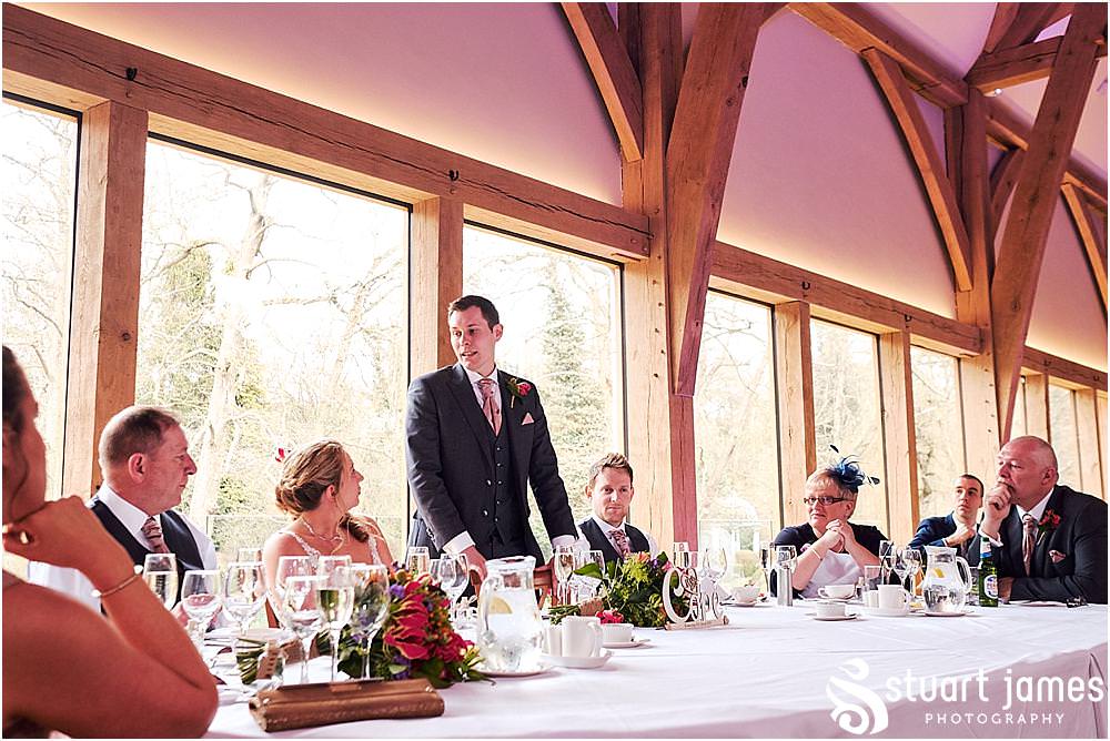 From laughter to tears, the grooms speech brought every emotion forward at The Mill Barns in Alveley by Mill Barns Wedding Photographers Stuart James