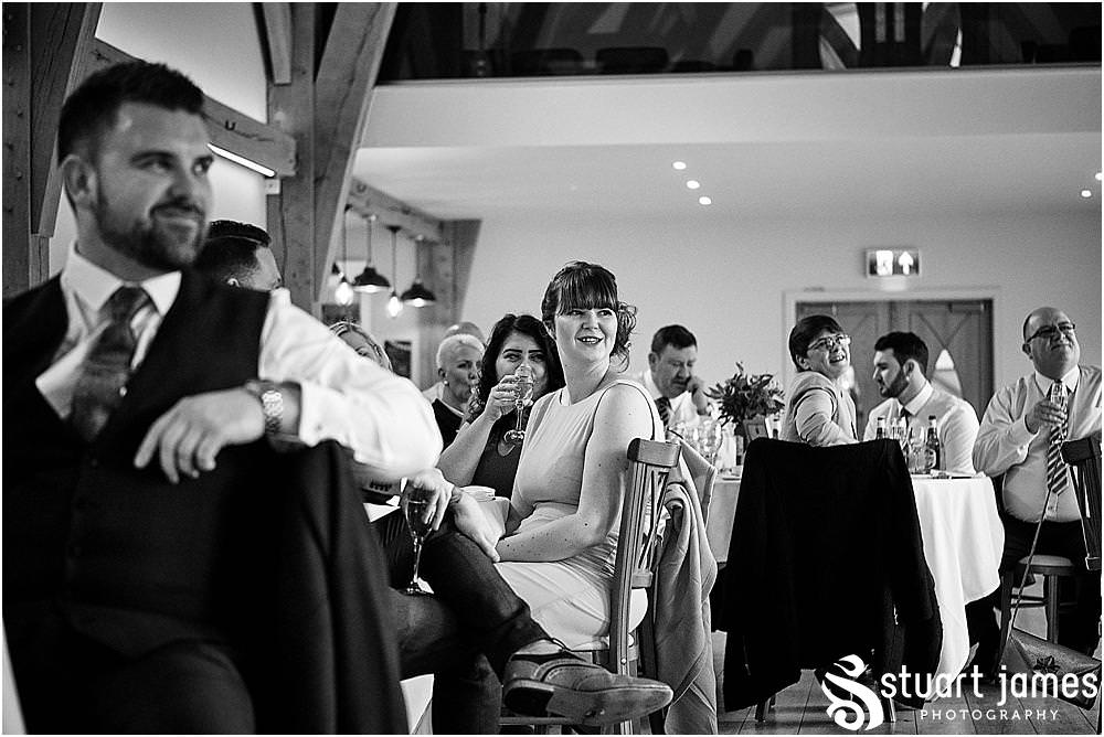 From laughter to tears, the grooms speech brought every emotion forward at The Mill Barns in Alveley by Mill Barns Wedding Photographers Stuart James