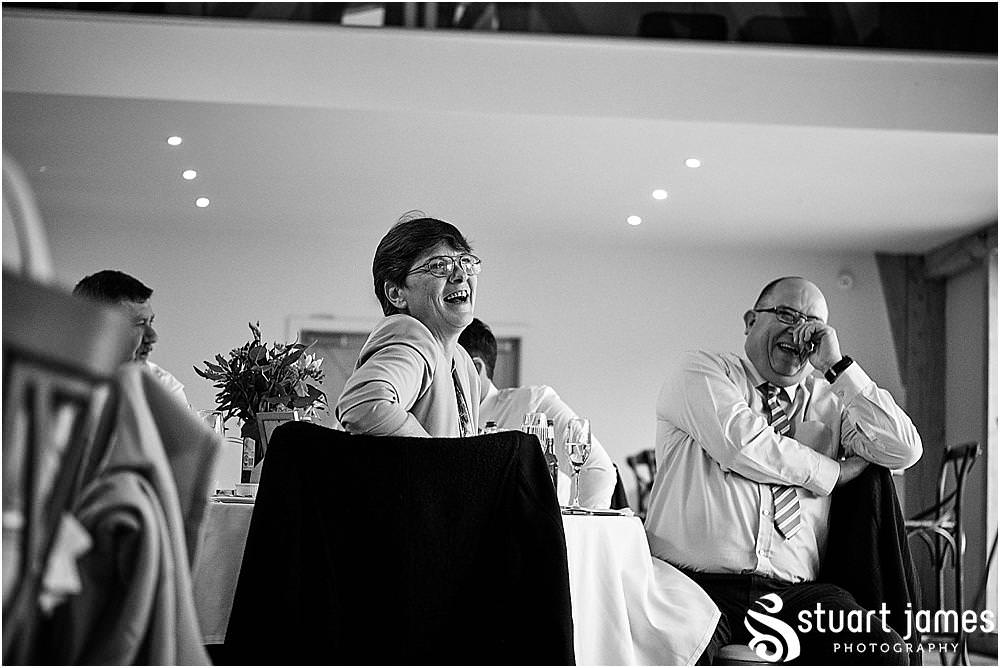 So many laughs for the guests as the Best Man regaled past stories for the groom during the wedding breakfast speeches at The Mill Barns in Alveley by Mill Barns Wedding Photographers Stuart James