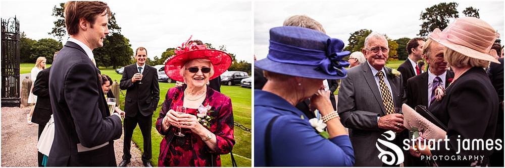Creative photographs as the guests arrive for the wedding reception at Sandon Hall in Stafford by Sandon Wedding Photographers Stuart James