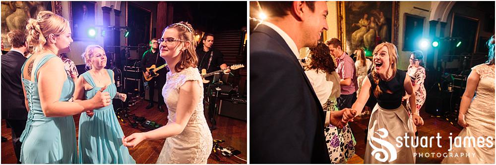 As the evening gets underway with fabulous live music, the creative nighttime photographs really capture the fabulous fun of the evening at Sandon Hall in Stafford by Sandon Wedding Photographers Stuart James