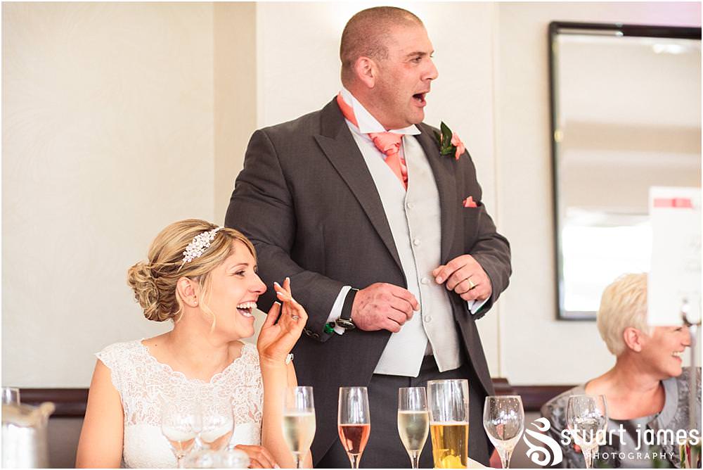 Creative candid photographs of the speeches and guest reactions at The Moat House in Acton Trussell by Wedding Photographer Penkridge - Documentary Wedding Photographer Stuart James