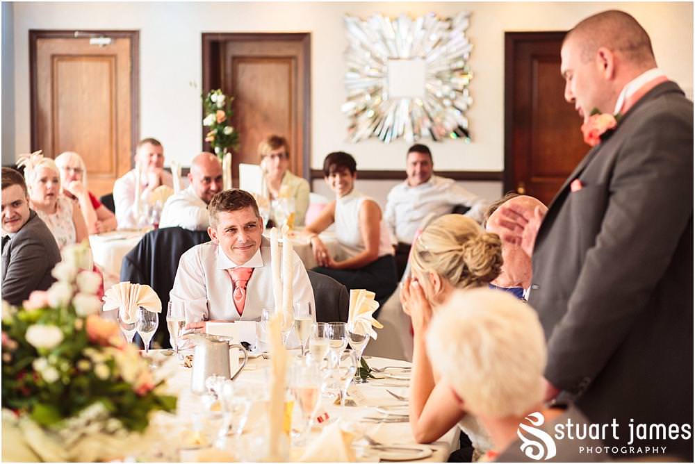 Creative candid photographs of the speeches and guest reactions at The Moat House in Acton Trussell by Wedding Photographer Penkridge - Documentary Wedding Photographer Stuart James
