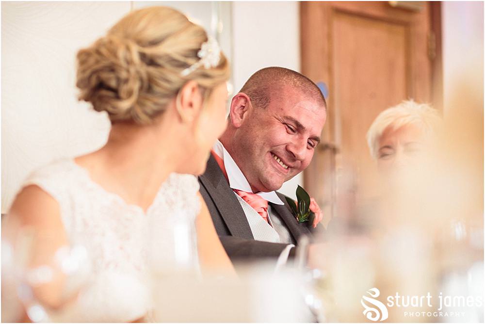 Creative candid photographs of the speeches and guest reactions at The Moat House in Acton Trussell by Wedding Photographer Penkridge - Documentary Wedding Photographer Stuart James