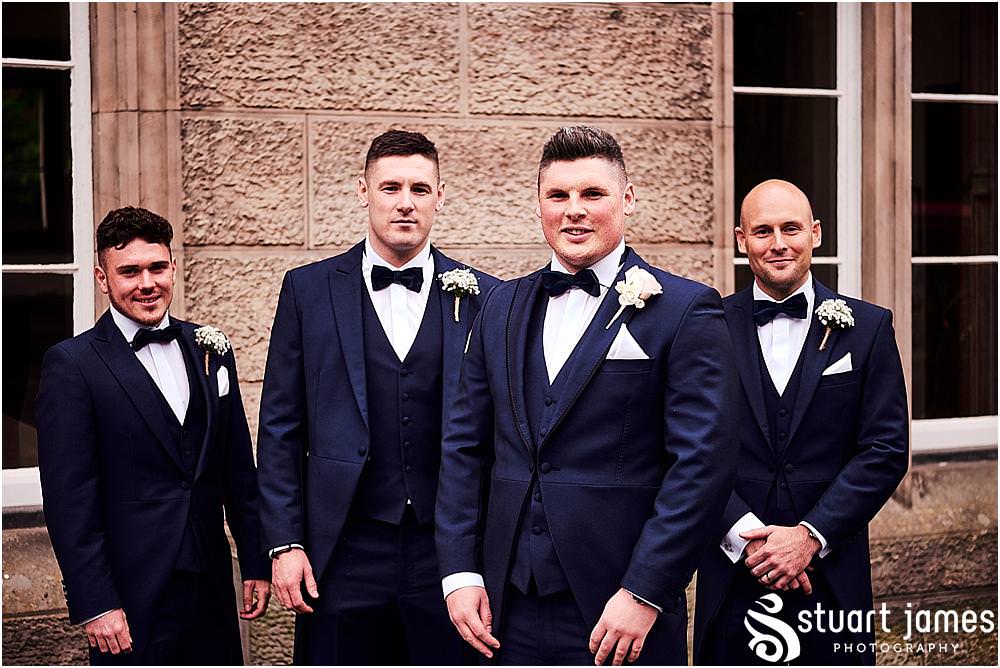 Contemporary relaxed portraits of the groom and groomsmen at Hawkesyard Estate in Rugeley by Documentary Wedding Photographer Stuart James