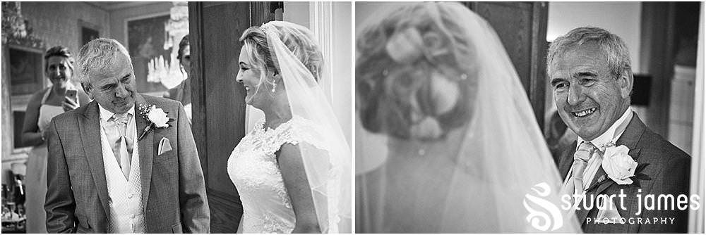 Beautiful moment to capture and relive, with the father of the bride getting teary seeing his beautiful daughter ready for her wedding at The Moat House in Acton Trussell by Penkridge Wedding Photographer Stuart James