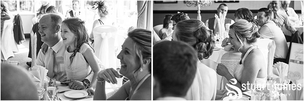 Photos that capture the mood and enjoyment as the wedding speeches bring fabulous reactions from the wedding party at The Moat House in Acton Trussell by Penkridge Wedding Photographer Stuart James