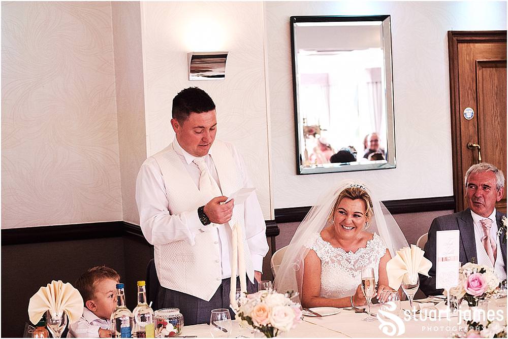 Tears and laughter the wedding speeches had it all. Amazing photos to help everyone relive the wedding reception at The Moat House in Acton Trussell by Penkridge Wedding Photographer Stuart James