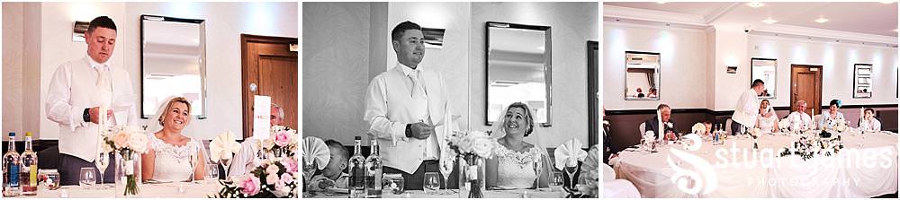 Capturing the wonderful reactions to the entertaining and heartfelt speeches at The Moat House in Acton Trussell by Penkridge Wedding Photographer Stuart James