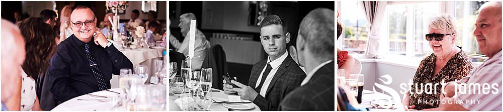 Natural candid photographs capturing the guests enjoying the wedding breakfast at The Moat House in Acton Trussell by Penkridge Wedding Photographer Stuart James