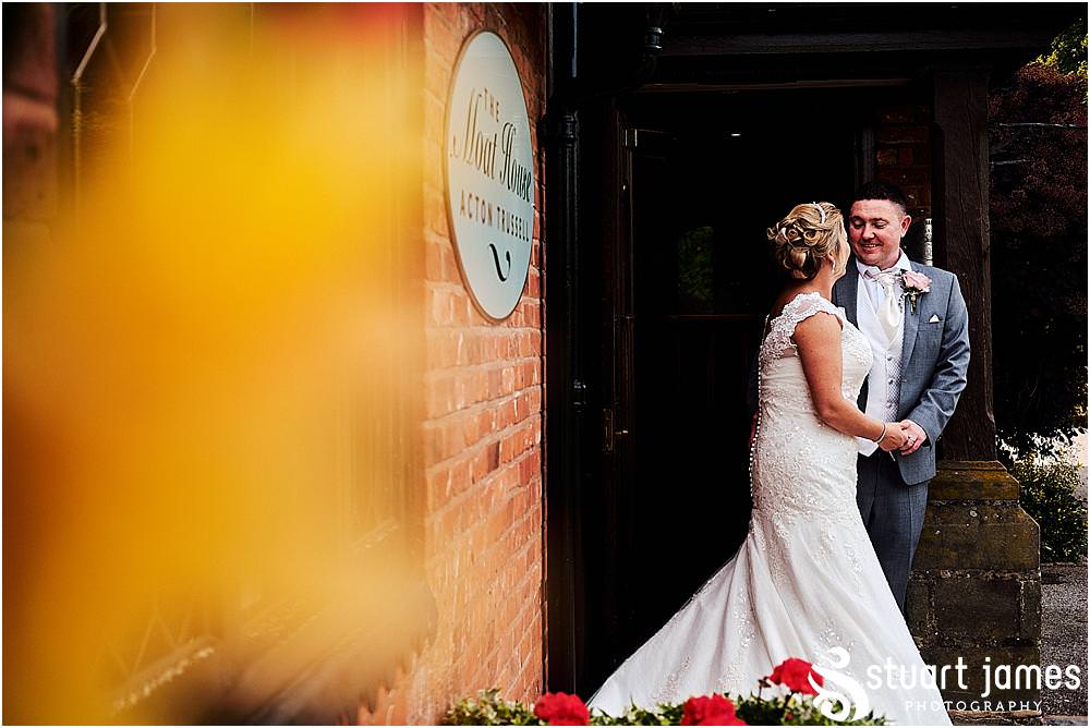 Stylish elegant portraits utilising the stunning golden light on the wedding evening at The Moat House in Acton Trussell by Penkridge Wedding Photographer Stuart James