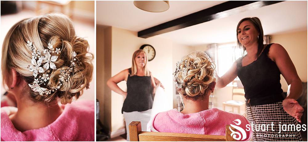 As the bridal hair and makeup are completed, it's nearly time for the wedding ceremony at Bramshall church. Photos by Uttoxeter Wedding Photographer Stuart James
