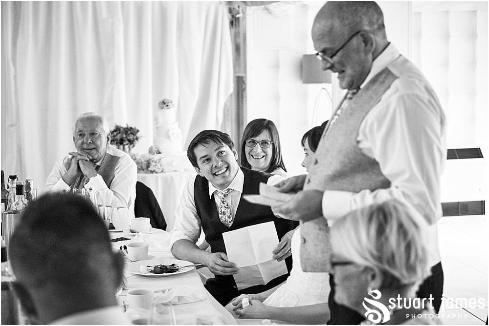 Documenting the wedding speeches and the amazing guest reactions at Moxhull Hall in Sutton Coldfield by Moxhull Hall Wedding Photographer Stuart James