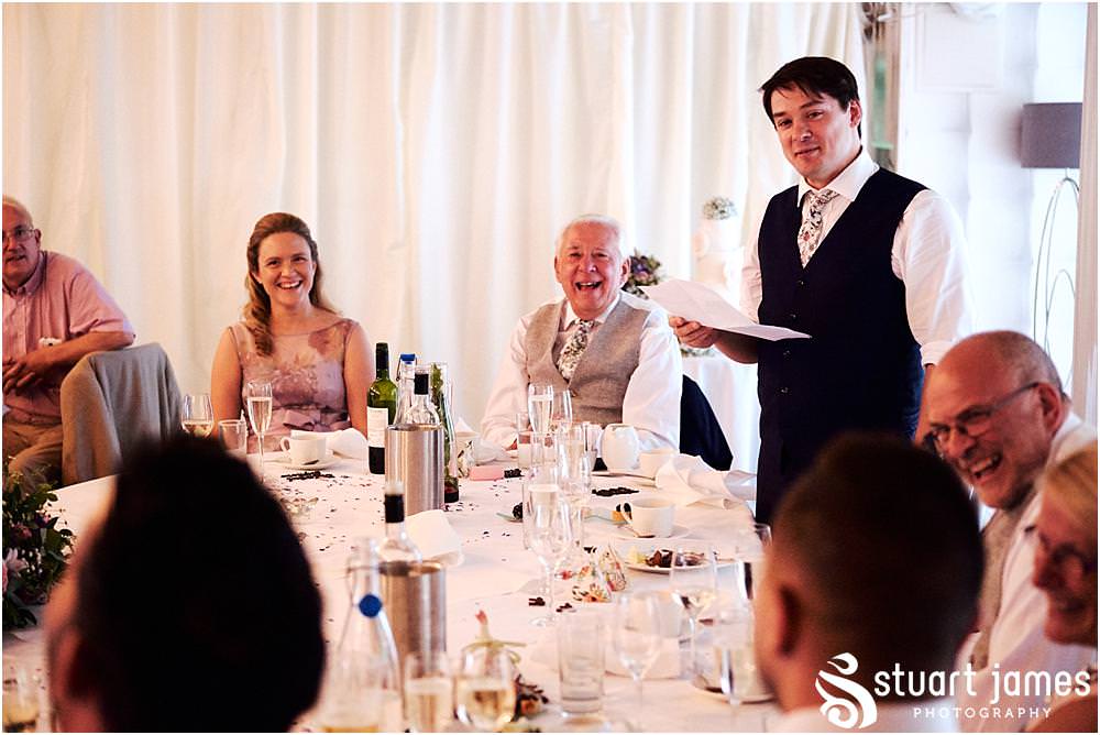 Documenting the wedding speeches and the amazing guest reactions at Moxhull Hall in Sutton Coldfield by Moxhull Hall Wedding Photographer Stuart James