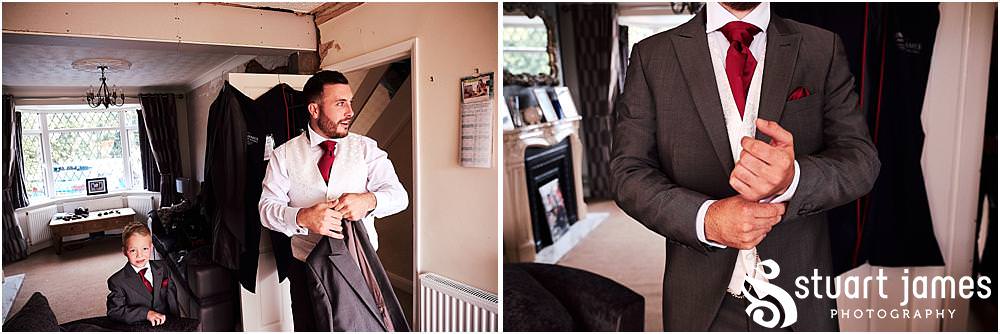 Creative natural images that tell the story of the morning preparations for the groom ahead of the wedding at St Austins Church by Stafford Wedding Photographers Stuart James