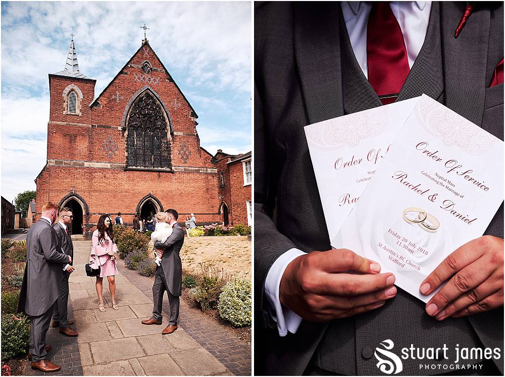 Travelling in style with a horse and carriage arrival for our bride at St Austins Church by Stafford Wedding Photographers Stuart James