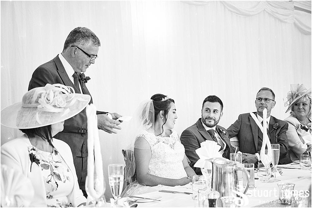 Such fabulous reactions to witness and capture as the wedding speeches are opened by the father of the bride at The Moat House by Stafford Wedding Photographers Stuart James