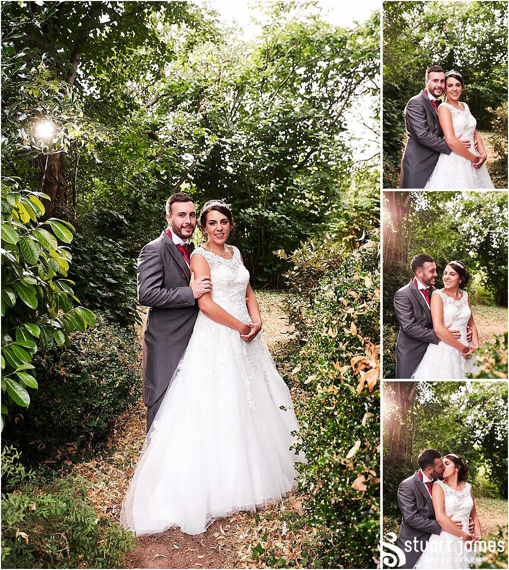 Beautiful evening portraits of our bride and groom in the gardens at The Moat House by Stafford Wedding Photographers Stuart James