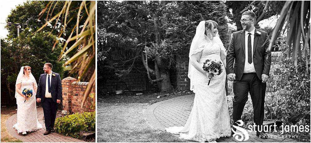 Relaxed portraits of the bride and groom in the beautiful gardens at Oak Farm Hotel in Cannock - Oak Farm Wedding Photographs by Stuart James