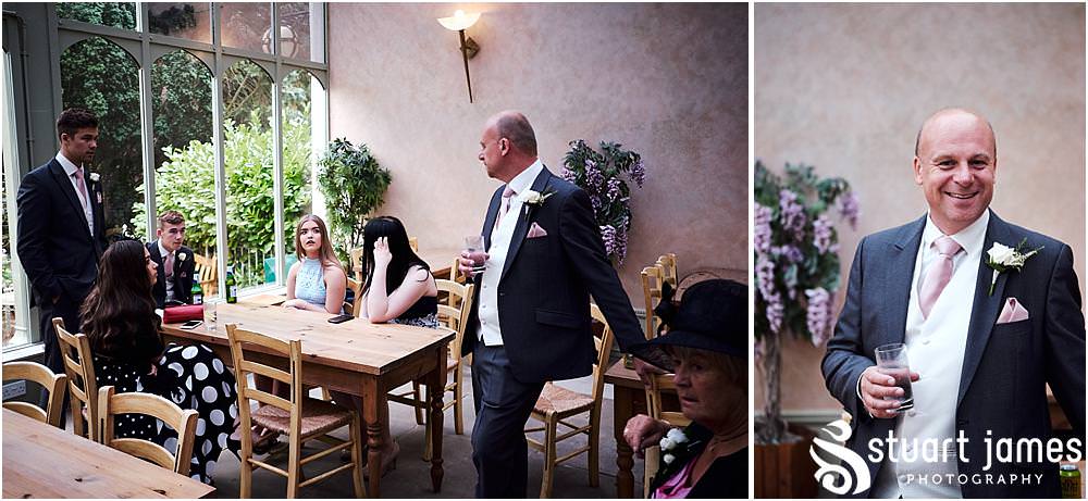 Relaxed photos capturing the groom greeting the guests for the wedding at Hawkesyard Estate - Hawkesyard Wedding Photographs by Stuart James
