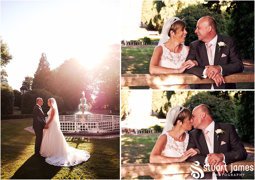 Creative elegant portraits of the bride and groom during the stunning evening light at Hawkesyard Estate - Hawkesyard Wedding Photographs by Stuart James