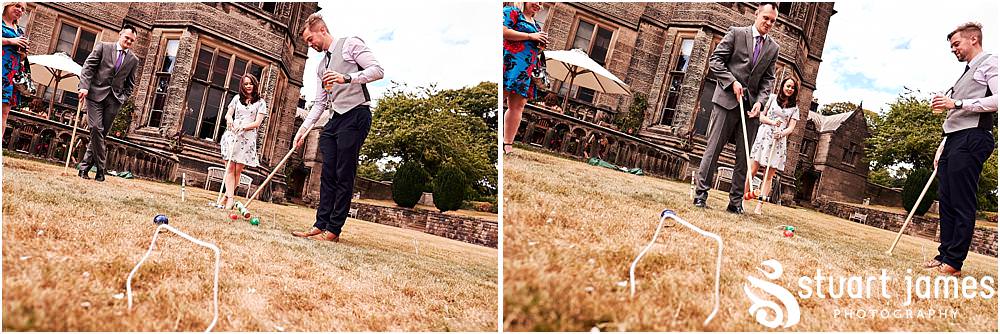 Capturing the guests having fun with the garden games at Heath House in Tean by Heath House Wedding Photographers Stuart James