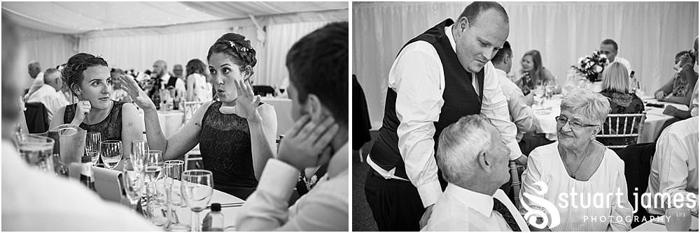 Reportage photos as the guests enjoy the wedding breakfast at Heath House in Tean by Heath House Wedding Photographers Stuart James