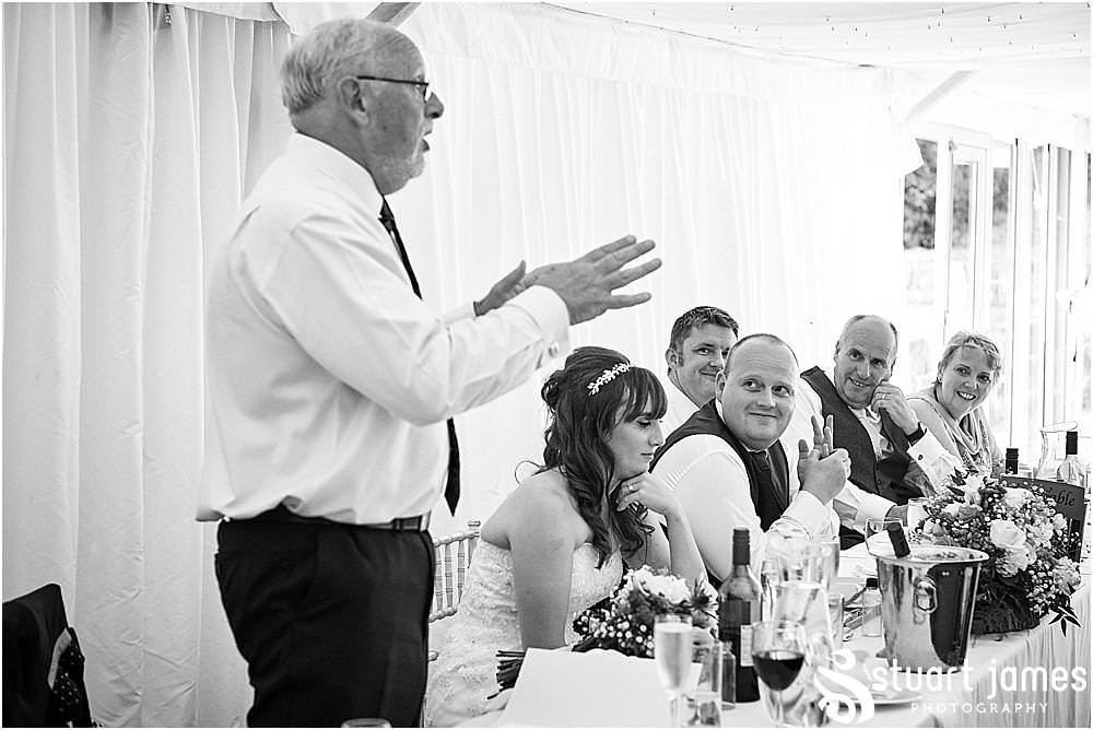Great reactions to the Father of the Bride's speech at Heath House in Tean by Heath House Wedding Photographers Stuart James