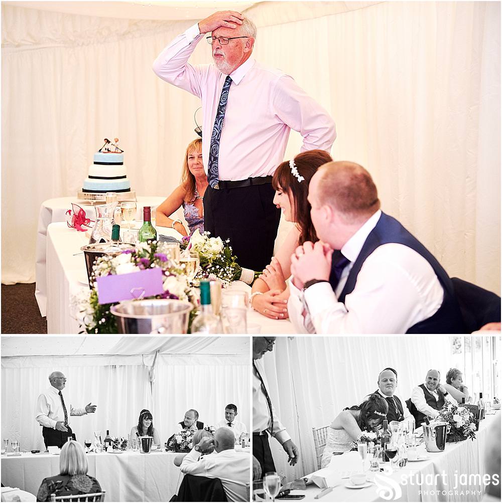 Great reactions to the Father of the Bride's speech at Heath House in Tean by Heath House Wedding Photographers Stuart James
