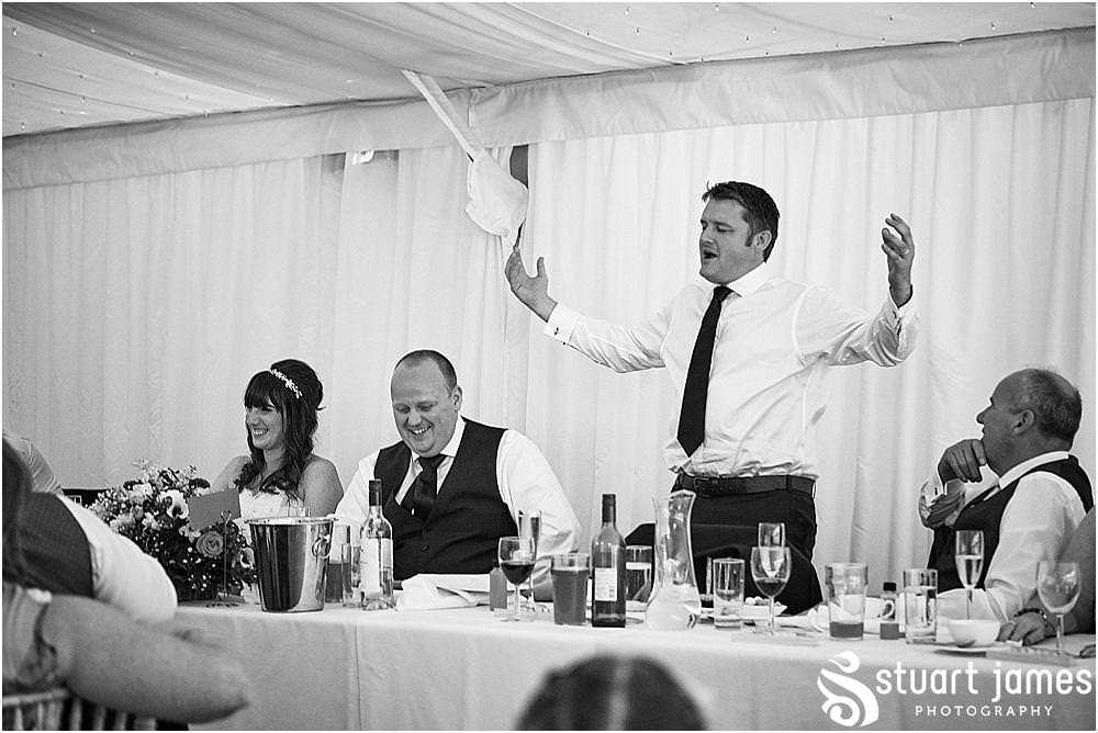 Fabulous entertainment as the Best Man treats everyone to an amazing speech at Heath House in Tean by Heath House Wedding Photographers Stuart James