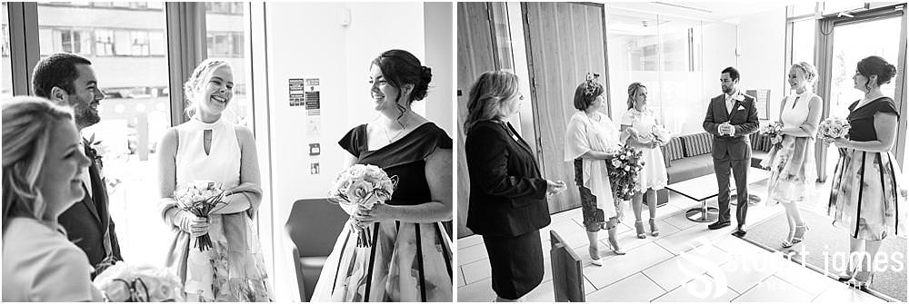 Capturing the arrival of the guests for the wedding at Stafford Registry Office in Stafford by Stafford Registry Office Wedding Photographers Stuart James