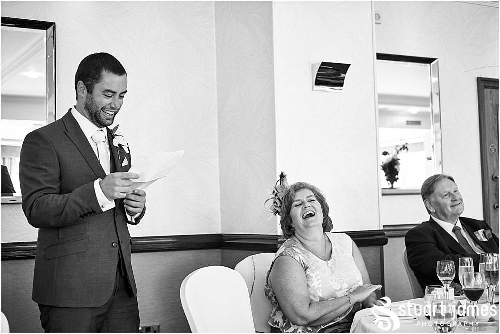 Reportage photographs capturing the speeches and the fabulous guest reactions at The Moat House in Stafford - Stafford Registry Office Wedding Photographers Stuart James