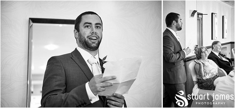 Reportage photographs capturing the speeches and the fabulous guest reactions at The Moat House in Stafford - Stafford Registry Office Wedding Photographers Stuart James