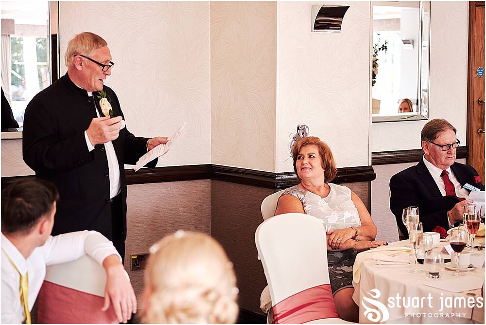 Reportage photographs capturing the speeches and the fabulous guest reactions at The Moat House in Stafford - Stafford Registry Office Wedding Photographers Stuart James
