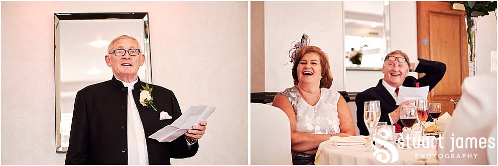 Reportage photographs capturing the speeches and the fabulous guest reactions at The Moat House in Stafford - Stafford Registry Office Wedding Photographers Stuart James