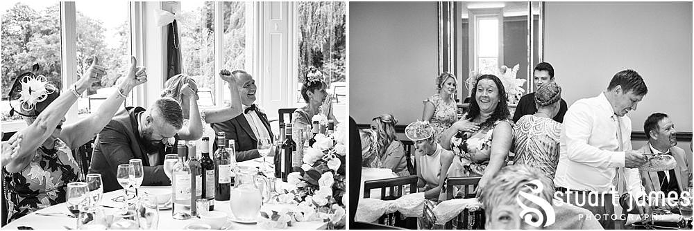 The reactions from the guests as they were told they were to be the carvers for the roast - simply brilliant - at Pendrell Hall in Codsall Wood by Staffordshire Recommended Wedding Photographer Stuart James