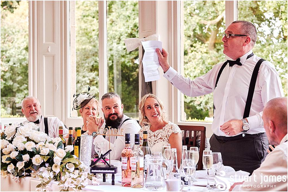 The reactions to the Father of the Bride's speech say it wall - such a great speech at Pendrell Hall in Codsall Wood by Staffordshire Recommended Wedding Photographer Stuart James