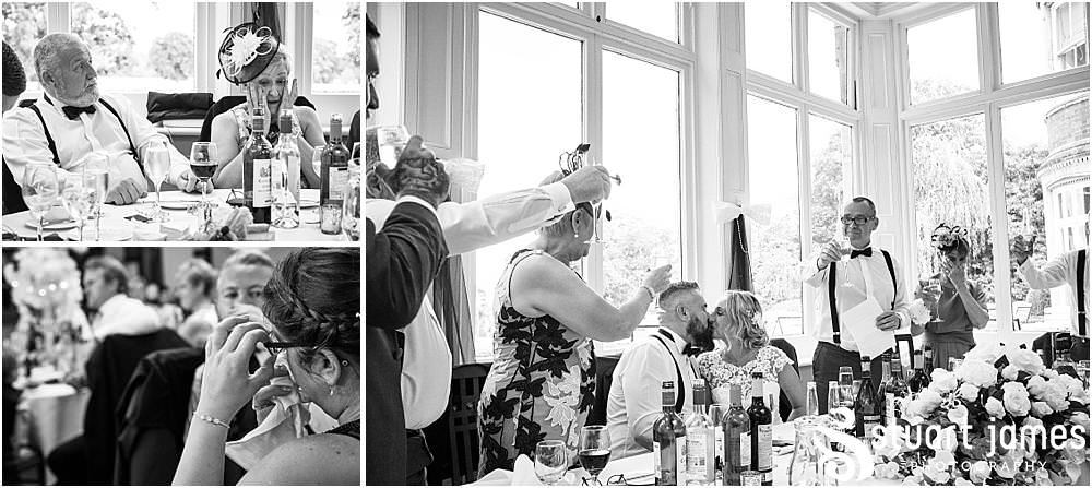 Capturing the Father of the Bride's speech and the wonderful guest reactions at Pendrell Hall in Codsall Wood by Staffordshire Recommended Wedding Photographer Stuart James