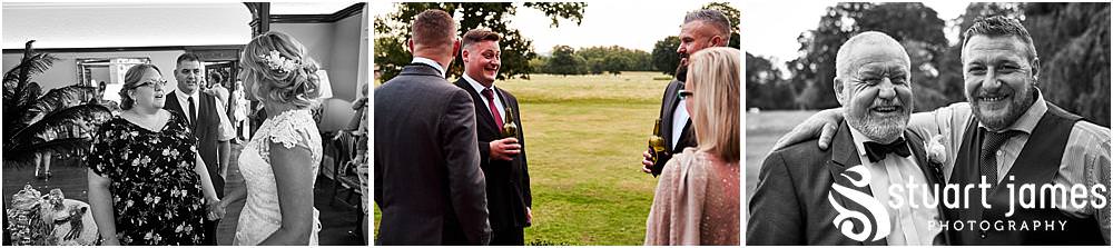 Creative candid photos as the guests kick back and enjoy the evening reception at Pendrell Hall in Codsall Wood by Staffordshire Recommended Wedding Photographer Stuart James